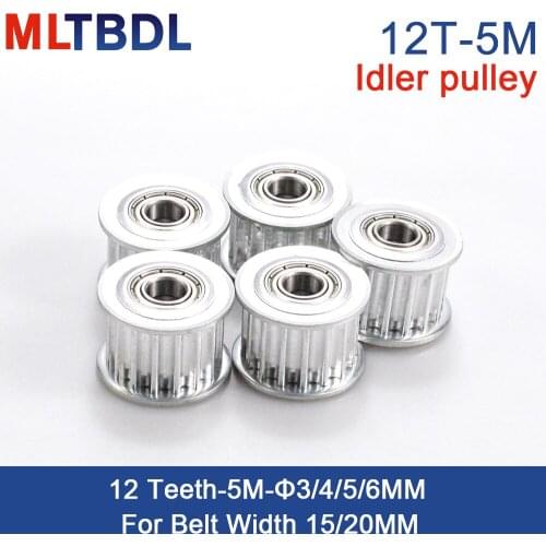 12 Teeth 5M Idler Pulley Tensioner Wheel Bore 3/4/5/6mm with Bearing Guide 5M synchronous pulley HTD5M 12teeth 12T