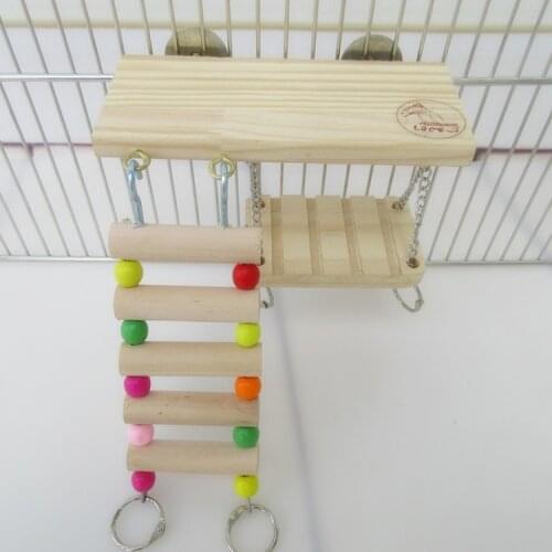 3Pcs/Set Parrot Wood Springboard Swing Stair Set Totoro Squirrel Guinea Pigs Toys Wood Climbing Ladder Pet Perches