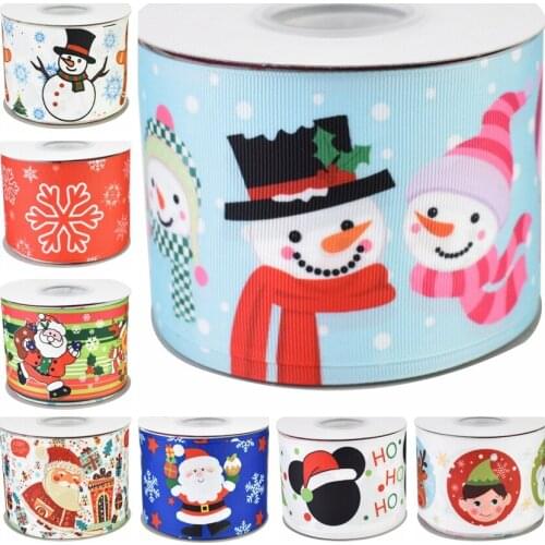 75mm 50yards heat transfer printed Christmas grosgrain ribbon welcome custom printed wholesale