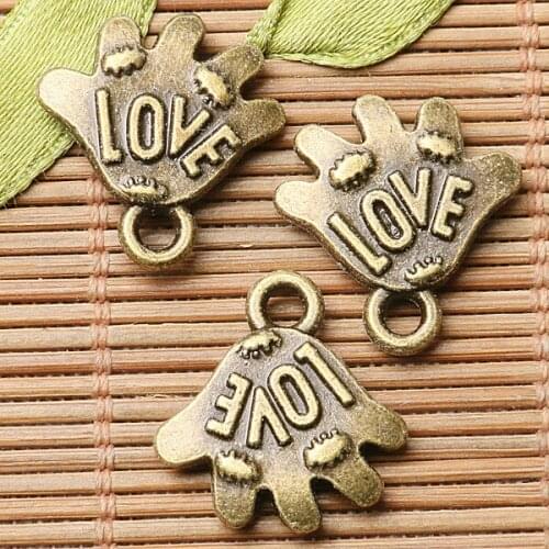 Antiqued bronze and antiqued silver color 2sided LOVE hand palm design charms 8pcs