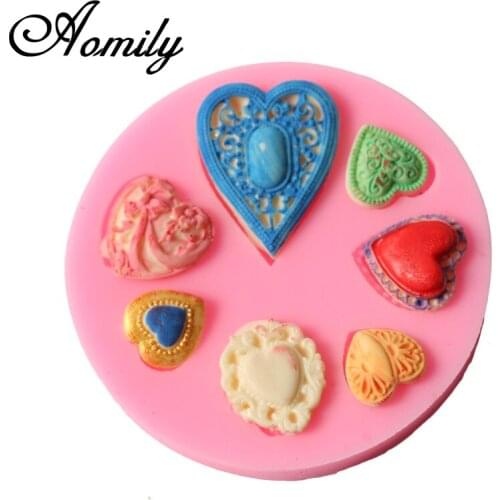 Aomily 7 Holes Hearts Silicone Mold Fondant Molds Chocolate Candy Biscuits Moulds DIY Cake Decoration Tools Baking Accessories