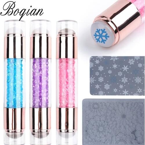 BQAN Crystal Double Head Jelly Silicone Nail Stamper Seal Transparent Nail Manicure Art Stamping Tool