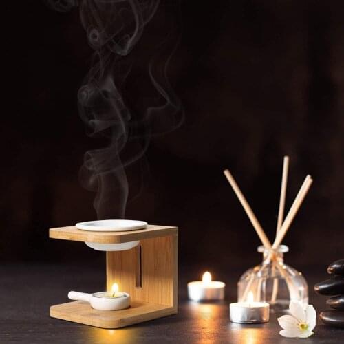 Wooden Essential Oil Burner, Scented Wax Melt Combuster with Candle Holder, Aromatherapy Aroma Inflamer