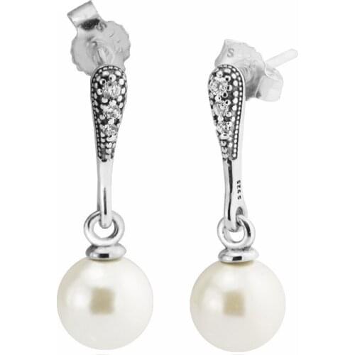 Elegant Beauty Summer Earrings Clear CZ White Pearl Earrings for Women Fashion Dangle Jewelry 925 Sterling girl Earrings Jewelry