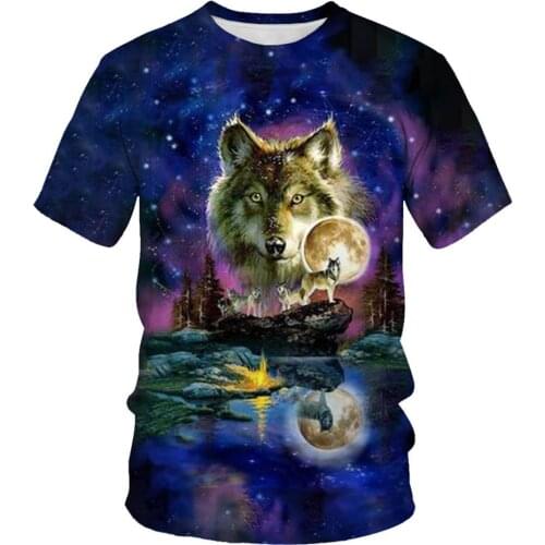 Wolf Print Series Digital Printing Mens T-Shirt Summer Hot-Selling Oversized T-Shirt Fashion Parent-Child Short-Sleeved Shirt