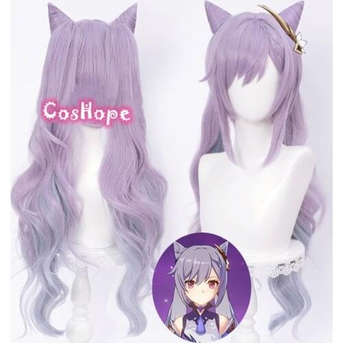 Genshin Impact Cosplay Keqing Ponytails Purple Wig Cosplay Anime Cosplay Wigs Heat Resistant Synthetic Wigs Halloween for Girls