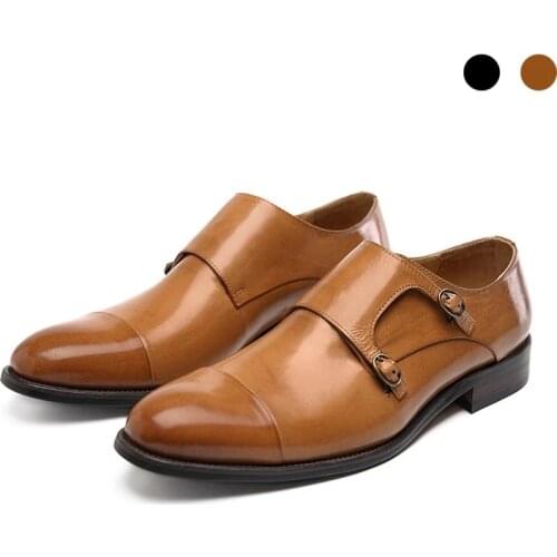 Double Monk Style Bridegroom Dress Formal Best Men Shoes Black Genuine Leather Original Business Designer Shoes