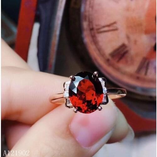 KJJEAXCMY boutique jewelryar 925 Silver-inlaid Natural Gem Garnet Girl Ring Support Detection