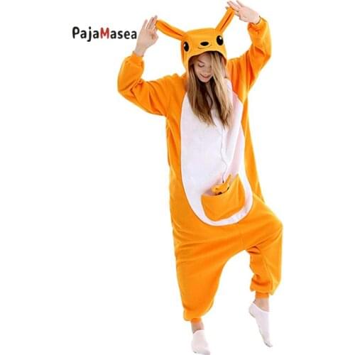 Kangaroo Kigurumi Men Jumpsuit for Women Rompers Fleece Animal Onesie Family Overall Anime Home Party Christmas Cosplay Costume