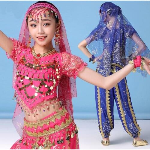 Belly Dance Clothes Children Indian Dance Suit Oriental Dancing Wear Kids Sequin Bollywood Dancing Costume Stage Performance