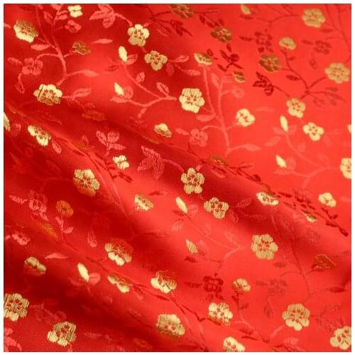 90cm*100cm Brocade fabric costume cheongsam kimono silk satin fabric gold flowers texture on red color dress clothing diy fabric