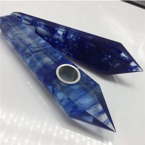 Natural stone and crystal Blue Smelt Stone Tobacco Smoking pipe Healing wand +1 brush +3 filter