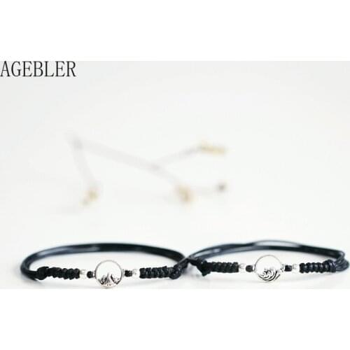 Fashion Creative Handmade Jewelry for Women Bracelet for Couple Gift Mountain Wave Charm Bracelets Black Love Vows