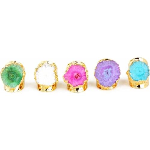 Women Fashion Rings Blue Purple White Crystal Green Pink Druzy Stone Natural Quartz Bridal Sets New Rings