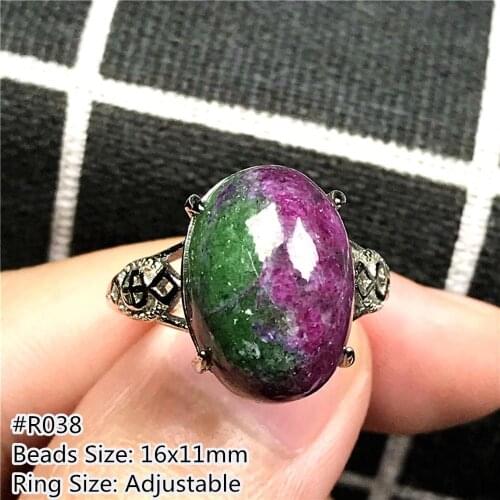 Real Natural Ruby Zoisite Ring Silver Sterling Jewelry For Women Lady Man Crystal 16x11mm Oval Beads Stone Adjustable Ring AAAAA