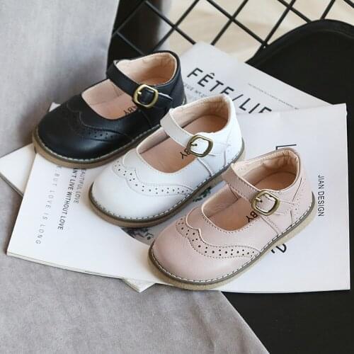 2021 New Girls Leather Shoes Casual Girl Autumn Winter Kids PU White Princess Shoes Childrens Black Pink Size 21-30 Flats