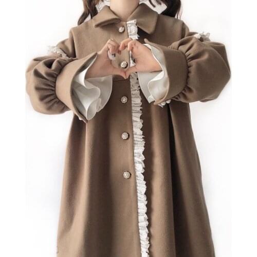 Hstar 2021 Female Autumn and Winter New Cute Jacket Girls Mid-length Women Casual Single-breasted Elegant Woolen Coat