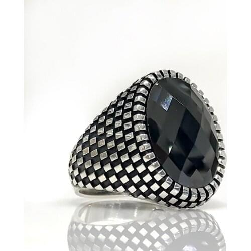 New Design Black Cut Onyx Silver Men 'S Ring