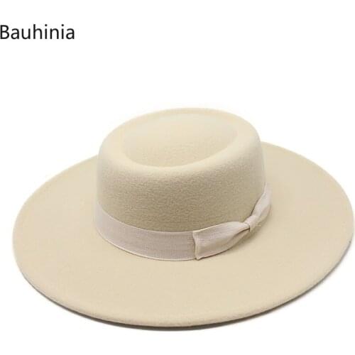 New Women Felt Jazz Fedora Hat With Ribbon Elegant Lady Winter Autumn 8.5CM Wide Brim Panama Church Cap Derby Wedding Hats