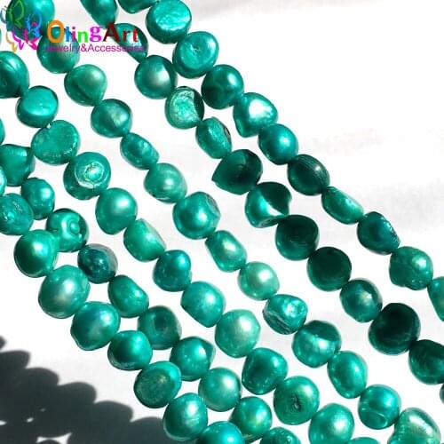 OlingArt between 7-8MM 1string Malachite green Natural pearl irregular oval beads DIY Bracelet earrings choker Jewelry Making