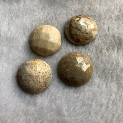 Wholesale 2pcs 100% Natural Coral Fossil Jaspers Bead Cabochon 24mm Faceted Round Gem Cabochon Ring Face for Jewelry