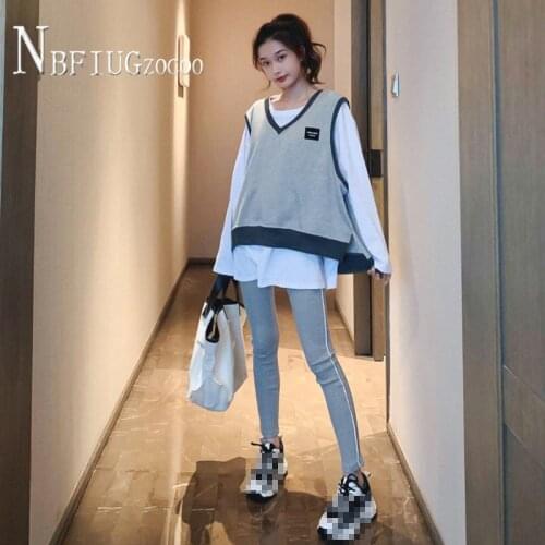 2020 Autumn Winter Loose Round Neck T Shirt Vests And Pants Women Sets