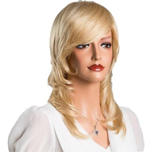 1 Piece 14" Inches Blonde Cosplay Wig, Synthetic Long Curly Full Wig with Side Bangs and Cap Halloween Costume Wigs