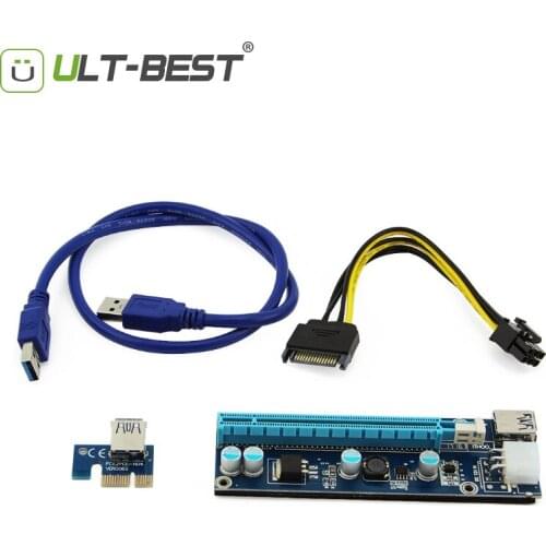 ULT-Best 5PCS PCI-E Riser PCI E Express 1X to 16X Riser Card USB 3.0 to SATA 6Pin Cables for BTC Bitcoin Mining Antminer Miner