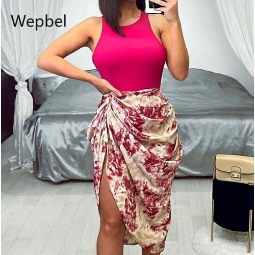 Wepbel Slim Fits O-neck Dress Vest Printed Dress Women Summer Beach Wear Long Dresses Sleeveless Floral Printing High Waist