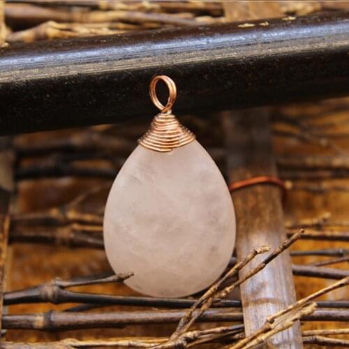 6pcs Natural Stone pendant necklace rose quartzss water drop Meditation Quartz Treat Crystal Charm for Jewelry Making Free