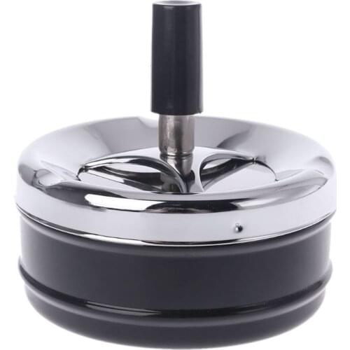 Portable Metal Spinning Ashtray With Press Rotating Lid Practical Cigarette Collector K0AB