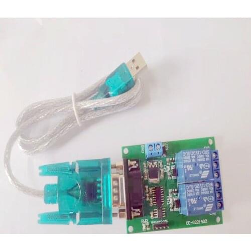 TB351*1+TB052*1 DC 9V 12V 2Ch RS232 Relay Control Switch & USB to RS232 DB9 PC UART Serial Port for Smart Home