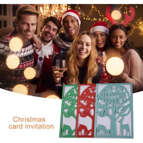 Chinese Style Paper Cutting Merry Christmas Cards Folding Xmas Blessing Card For New Year Christmas Gift Wedding Decoration