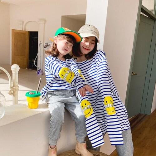 Girls' Shirt Striped T-shirt 2021 New Spring Childrens Striped T-shirt Long-sleeved Mother And Daughter Wear