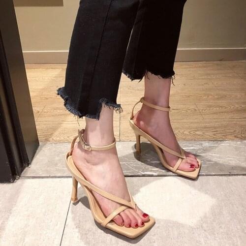 2020Gladiator High Heels Sandal Shoes Fashion Strap pinch Sexy Thin High Heel Pumps Square Toe Sandals Shoes