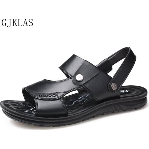 Genuine Leather Men Sandals Mens Outdoor Comfortable Fashion Shoes Slipper Leather Casual Shoes Hot Sale Summer Slipers for Men