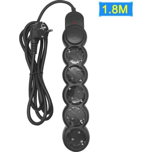 EU Power Strip Switch Plug Sockets With 1.8M Extension Cord Surge Protector 5 AC Outlets 2500W 10A Power Adapter