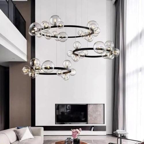 Modern LED Chandelier Ring Glass Ball Nordic Style Living Dining Room Kitchen Study Gloss Home Design Interior Decoration Lamps