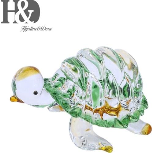 H&D Glass Turtle Handmade Blown Glass Figurine Christmas Birthday Gift Decorative Ornaments for Home Table Decor (Green)