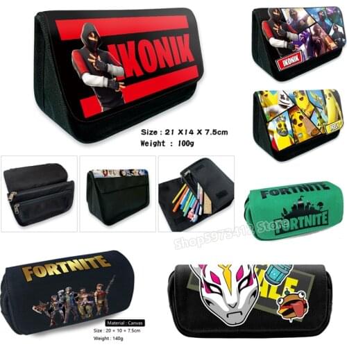 Fortress Night Pencil Case Fortnites Fashion Student Printed Canvas Zipped Pencil Bag Multi-Function Simple Pen Holders Purse