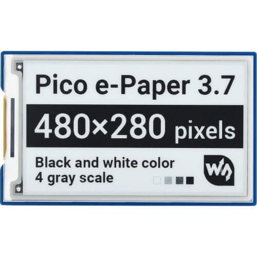 Waveshare 3.7inch E-Paper E-Ink Display Module For Raspberry Pi Pico, 480×280 Pixels, Black / White, SPI Interface