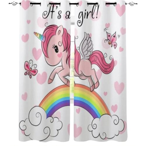 Cartoon Cute Unicorn Windows Curtains for Living Room Child Bedroom Window Treatment Blinds Kitchen Curtains