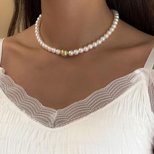 Pearl Necklaces For Women Dainty Simulated Pearl Chain Necklace Collier Femme Choker Wedding Bridal Jewelry Party Gifts Bijoux