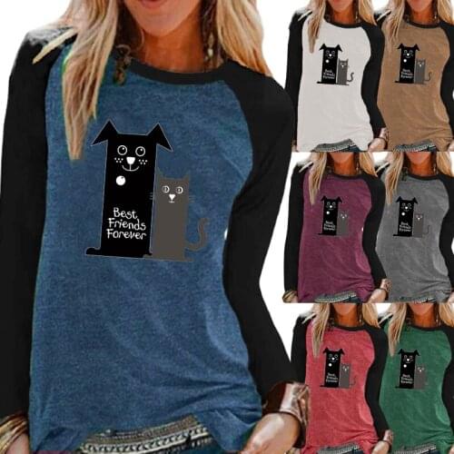 Women Cartoon Printing Fashion Clothing Autumn Raglan Long Sleeve Round Neck Loose Shirt Casual T-Shirt Graphic Tees Tops