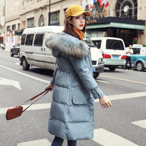 Real Fur Collar Women Down Jacket White Duck Filling Thick Warm Long Overcoat Hooded Windproof Women Winter Coat Snow Wear