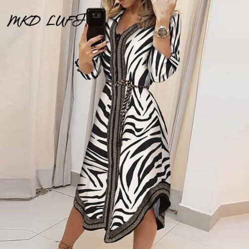 Women Zebra Print Irregular Casual Shirt Dress