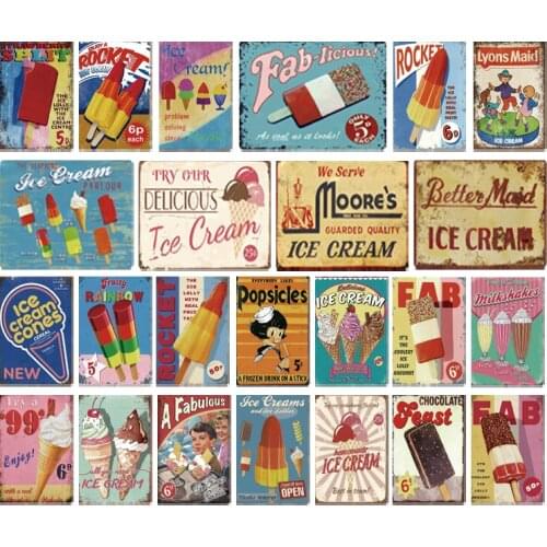 Ice Cream Signs Plaque Metal Vintage Ice Lolly Retro Metal Tin Sign Wall Decor for Ice Cream Shop Iron Painting Decorative Plate