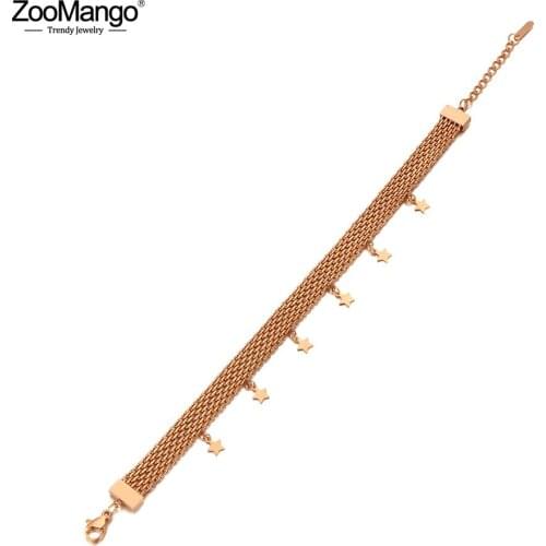 ZooMango Titanium Steel Rose Gold Chain & Link Network Bracelets Bangle Jewelry Bohemia Star Charm Bracelet For Women ZB20056
