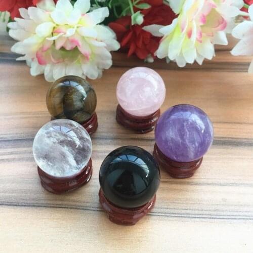 1PC 30mm Natural Amethyst/Pink/White/Black Obsidian/Tigers Eye Quartz Crystal Sphere Ball Healing Stone Home Decor Lucky
