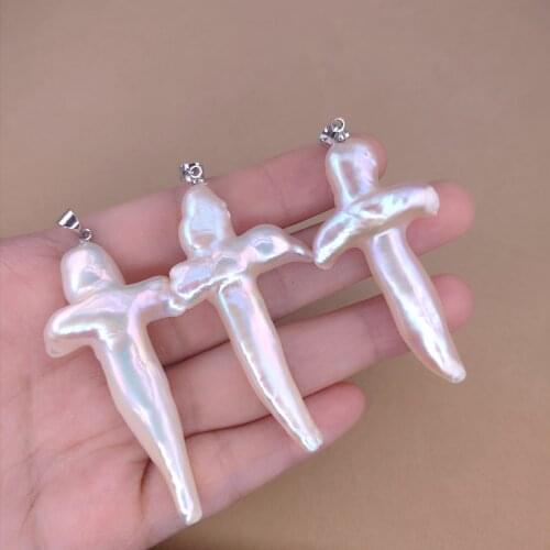 1PCS freshwater pearl white CROSS PENDNAT necklace 30*60MM wholesale nature beads FPPJ